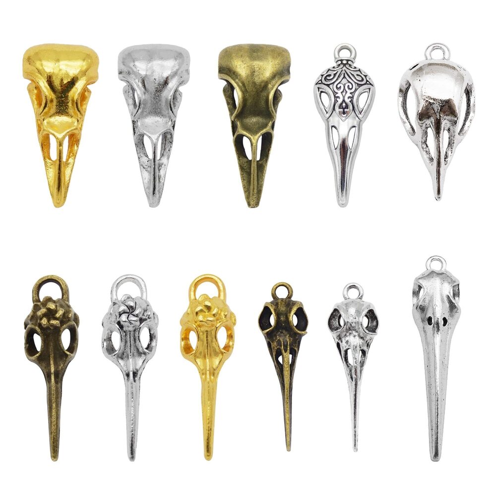 4682 55pcs Raven Skull Charm Mixed Silver Bronze Gold Color Bird Skull